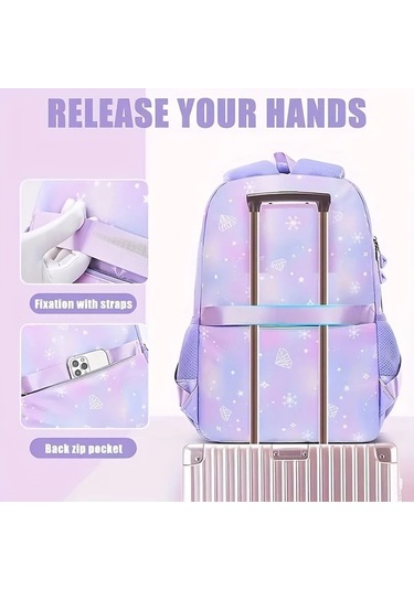 Maxaccess 3pcs Preppy Style Purple Nylon Sırt Çantası Seti Ayarlanabilir Askılı Hafif Seyahat Çantası Purple