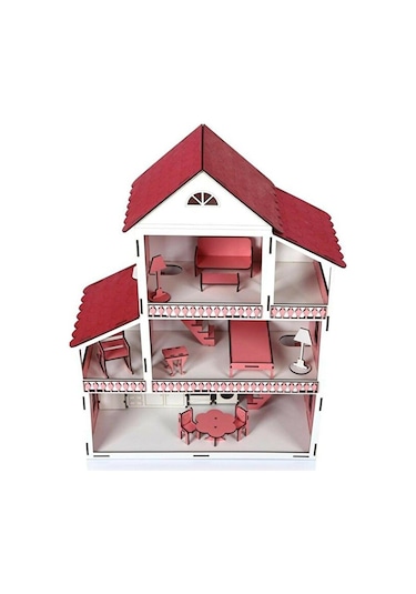 Ahşap Çocuk Oyun Evi 60 CM Mobilyalı