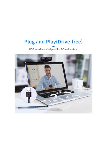 Monyee Aibecy C60 Usb Web Kamerası 1080p Otomatik Odaklı Mikrofonlu Siyah - Canlı Yayın, Ders, Konferans İçin Plug & Play