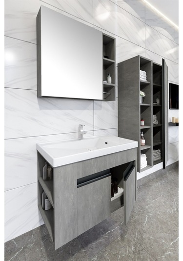 Roma 80 Cm Banyo Dolabı - Retro/Gümüş (Boy Dolabı Hariç)