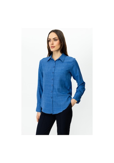 On Fashion Keten Gömlek İndigo