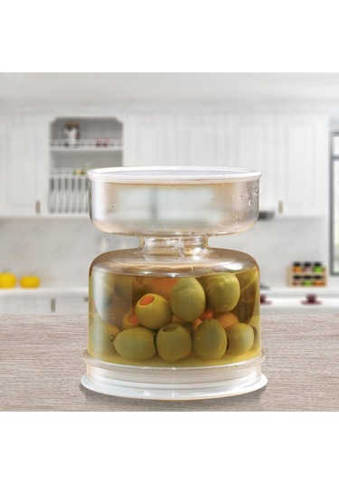 Dofolink Mutfakta Kuru-nemli Ayırma Özelliği İle Zeytin, Salatalık Depolama Kavanozu - Filtreli Ve Tight Kapağıyla Ters Dönebilen Yemek Saklama Kabı Şeffaf