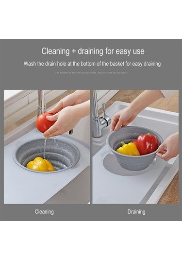 Mutfak Masası Esnek Kesme Tahtası Silikon Katlanır Tahliye Sepeti Pişirme Depolama Mutfak Eşyaları Çıkar Kevset Seti Çizme Blokları Açık Gri