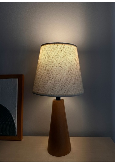 Bohem Ahşap Ayaklı Konik Abajur - Beyaz Beyaz