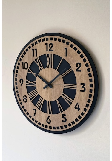 Modern Ahşap Duvar Saati Sağlam Çok Şık Ve Birarada..no:62 Siyah