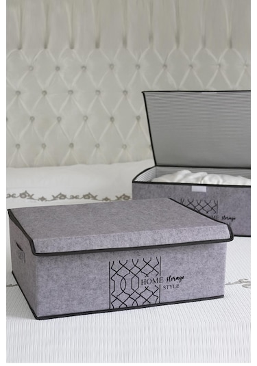 Keçe Kapaklı Çok Amaçlı Baza Kutu Gri 50x40x19cm