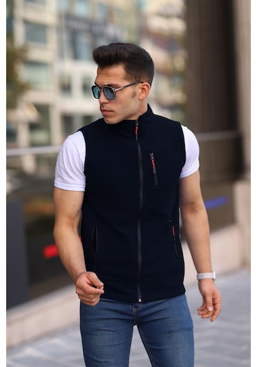 Kozik Kolsuz 3 Çepli Erkek Günlük Polar Yelek - Lacivert