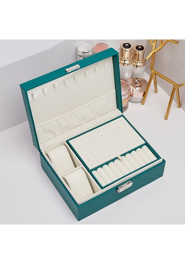 Büyük Kapasiteli Çok Katmanlı Takı Küpe Saklama Ekran Kutusu Koyu Yeşil Çok Renkli