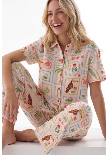 Nbb Kadın Sarı Seaside Önden Düğmeli Pijama Takım