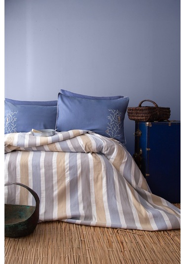 Apricitas Home Kasablanka Çift Kişilik Yatak Örtüsü Takımı Mavi - Beyaz