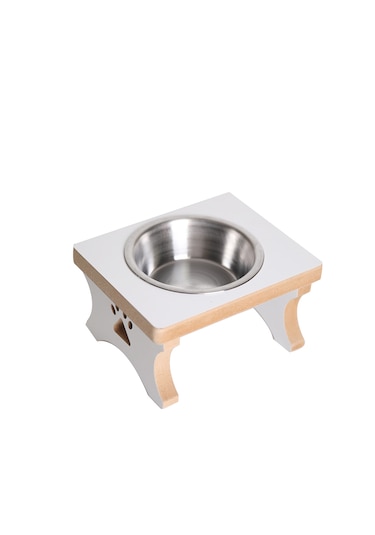 Realwood Köpek Su ve Mama Kabı Beyaz Mdf Tekli Model Çelik Kase 1 L
