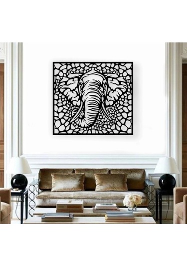 Siyah Ahşap Fil 50cm X 45cm Tablo Duvar Dekoru 3mm Mdf Lazer Kesim