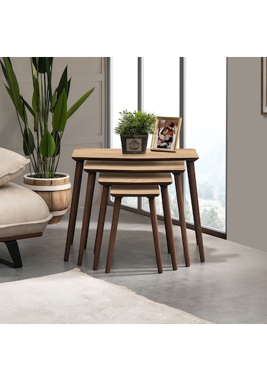 Vovvahome Vega 4lü Dörtlü Mdf Ahşap Zigon Sehpa - Meşe