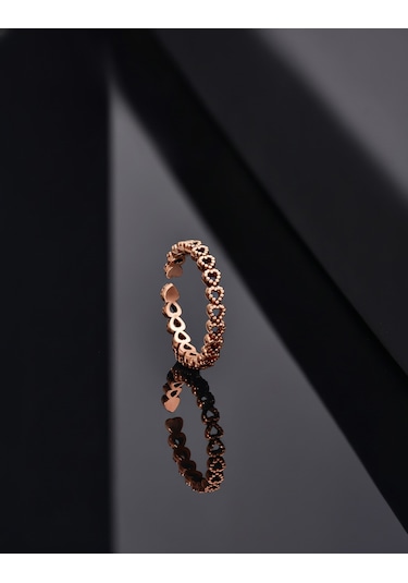 925 Ayar Rose Sıralı Tamtur Kalp Ayarlanabilir Gümüş Yüzük Rr10035 Gümüş