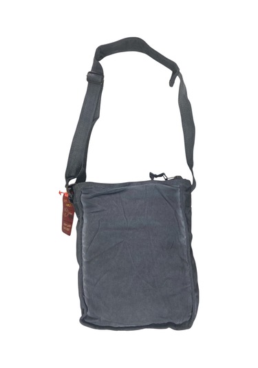 Vintage Salaş Kaliteli Unisex Taşlanmış Kumaş Okul Gezi Postacı Çantası 27x33cm Gri - Taba