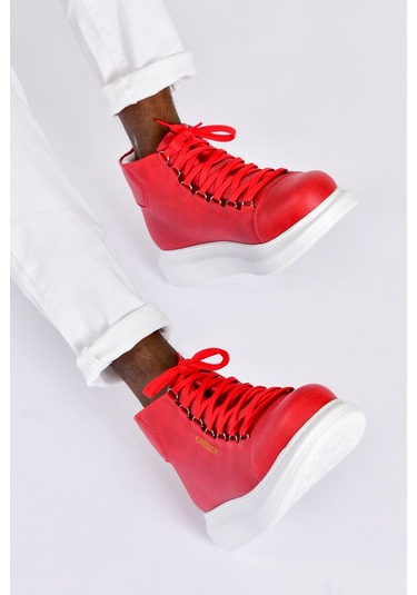 Pabucmarketi Bağcıklı Erkek Sneaker Bot Kırmızı Kırmızı
