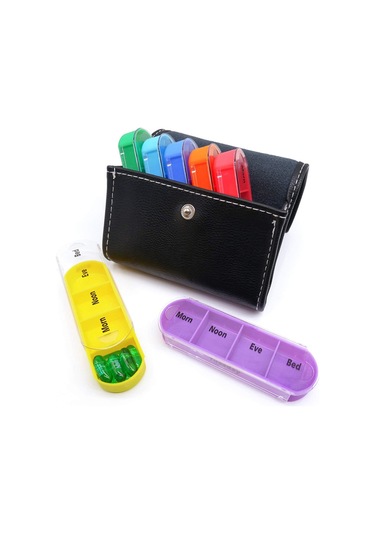 Yaozixa 7 Günlük 28 Bölmeli Plastik İlaç Kutusu - Günlük 4 Kullanıma Uygun Siyah Cüzdan Tipi İlaç Saklama Kutusu Çok Renkli