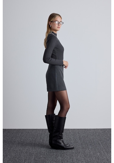 Yüksek Yaka Triko Bluz Antrasit Antrasit