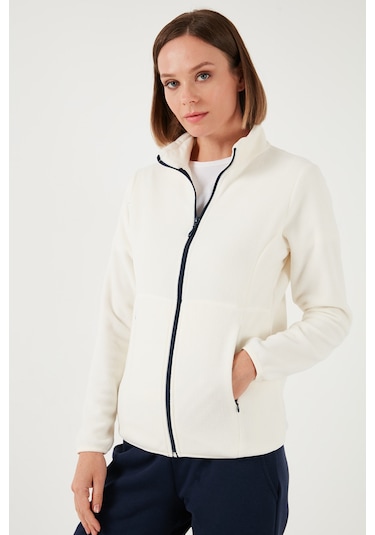 Lela Slim Fit Anti-Pilling Tüylenme Yapmayan Fermuarlı  Polar Bayan Hırka 5907012 Ekru