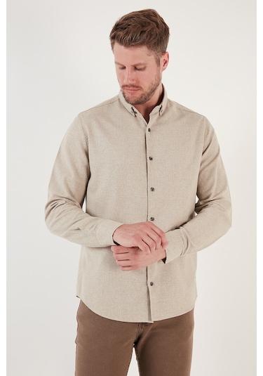 Buratti Pamuklu Regular Fit Düğmeli Yaka Kışlık Erkek Gömlek Cf24W127079 Bej