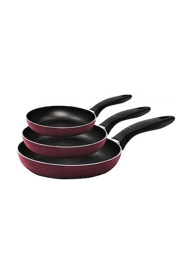Mehtap 3 Lü Teflon Tava Seti 18 22 26 Cm Kırmızı Mor Mürdüm Tava Mor