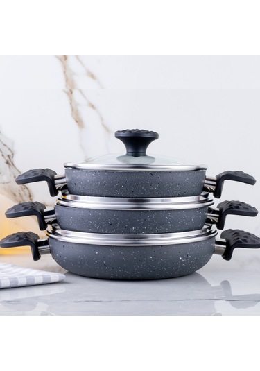 Meşeler Granit Omlet Sahan Seti Gri 18x20x22 CM