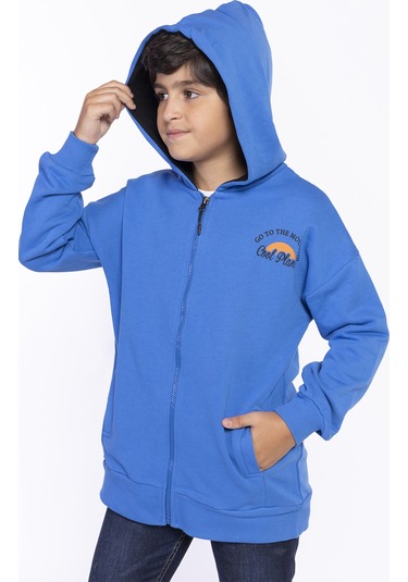 Toontoy Erkek Çocuk Baskılı Kapşonlu Hırka Saks