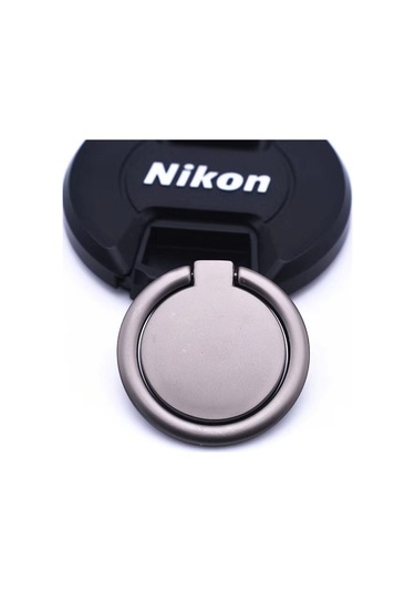 Springsun Metal Kapaklı Cep Telefonu Tutucu - İki Kollü Dairesel Tasarım - Ultra İnce - Logo Baskısı Olan - Parlak Siyah