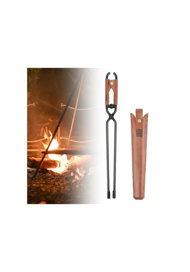 Homyl Kamp Ateşi Maşası Şömine Pu Deri Saplı Ve Kollu Siyah Ve Kahverengi Siyah - Kahverengi