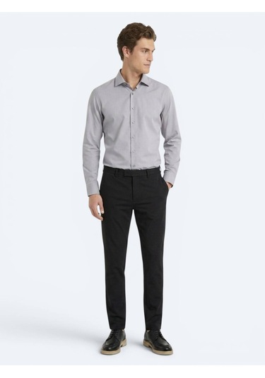 Kip Gri Regular Fit Uzun Dokuma Casual Pamuk Karışımlı Gömlek