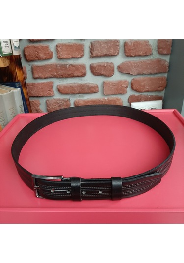 Erkek Kemer Baskı Desenli Siyah Hakiki Vejetal Dana Deri 3.5 CM Siyah