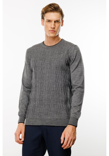 Erkek Sıfır Yaka Önü Baklava Örgü Kazak Füme Füme