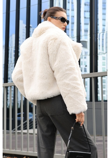 Bigdart5186 Kruvaze Peluş Kürk Kaban - Beyaz 001