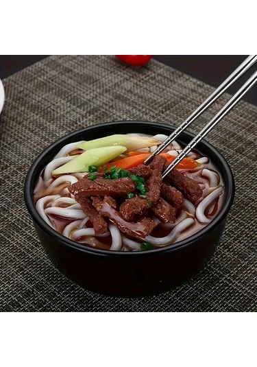 Sunshine011 Silvery 10 Adet Paslanmaz Çelik Yeniden Kullanılabilir Yemek Çubukları Seti Gümüşi