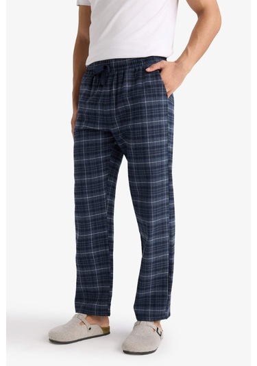 Defacto Regular Fit Beli Bağcıklı Cepli Uzun Boy Kareli Pijama Altı C6118ax25wnın247 İndigo