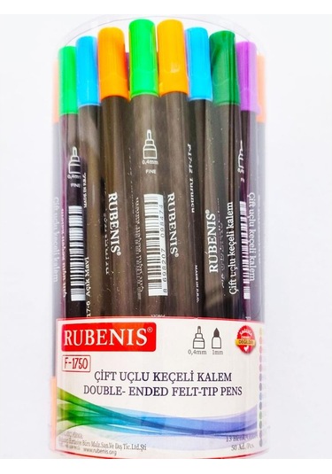 Rubenis Fineliner Çift Uçlu 13 Renk 50 Li Paket