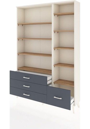 Arges Dolap 9 Raflı 4 Çekmeceli 132x30x195 Aytaşı-çam/antrasit Atlas Çam/antrasıt