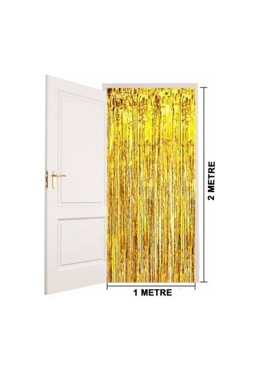 Ekstra Metalize Parlak Saçaklı Arka Fon Perde Gold Diğer