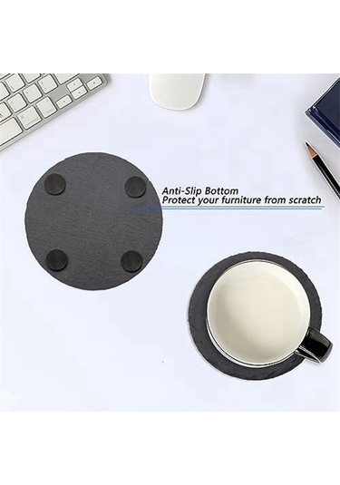 6 Adet Yuvarlak İçecek Altlıkları, 4 İnç Kaya Taş Altlıkları Toplu Altlıklar Siyah
