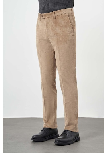 Bej Fitilli Desen Kadife Pamuklu Yan Cep Comfort Fit Classic Pantolon 1003245160 Bej