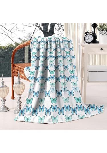 Kelebek Desenli 50x60 İnç Flanel Polar Battaniye, Yumuşak Ve Rahat-a13 Butterfly Gradient Blue
