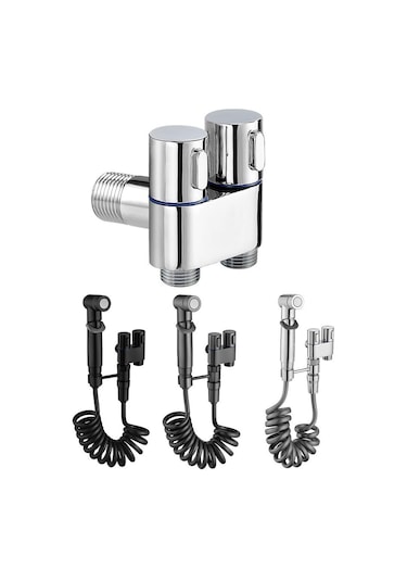 Qianfan El Tipi Bide Püskürtme Kiti - Çift Çıkışlı Açılı Valf Gümüş