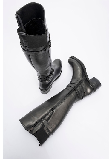 Kadın Yüksek Topuklu Fermuarlı Çizme Gerçek Deri Br 08029 Siyah Null Siyah