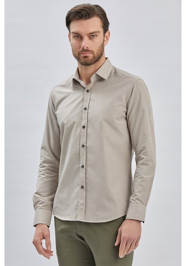 Erkek Uzun Kollu Bez Ayağı Sert Yaka Cepsiz Klasik Slim Fit Dar Kesim Gömlek 1004240230-camel Camel