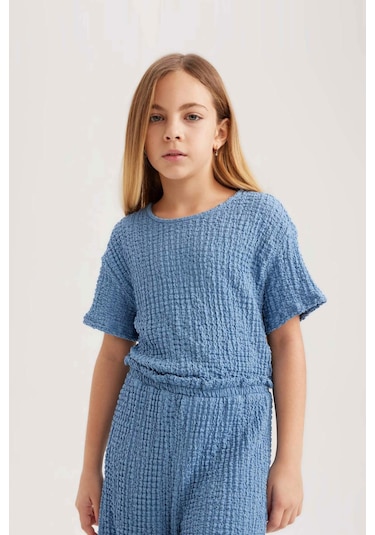 DeFacto Kız Çocuk Kısa Kollu Uzun Tulum B4637A824SMBE455 Mavi