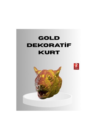 Gold Renk 3d Kurt Başı Duvar Dekoru