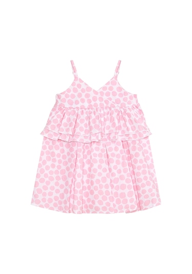 Denokids Mushi Pembe Puantiye Kız Çocuk Poplin Elbise Pembe