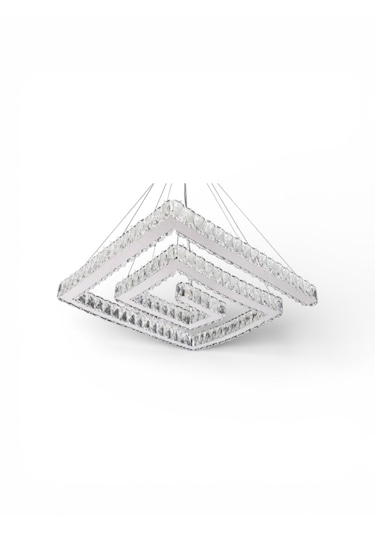 Lotus Kristal Taşlı Ledli Krom Avize