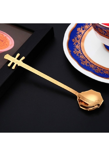 Sones Paslanmaz Çelik Kahve Karıştırma Kaşığı Yaratıcı Müzik Aleti Şeklinde Kaşık, Stil: Sekizgen, Renk: Titanyum Altın