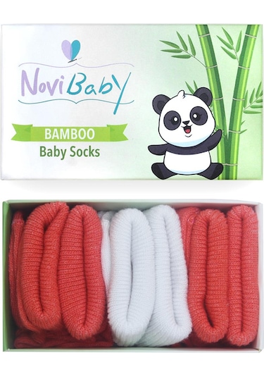 Novibaby 3'lü Bambu Yenidoğan Bebek Çorabı I White Orange I 0-6 a "Karışık Renkli"
